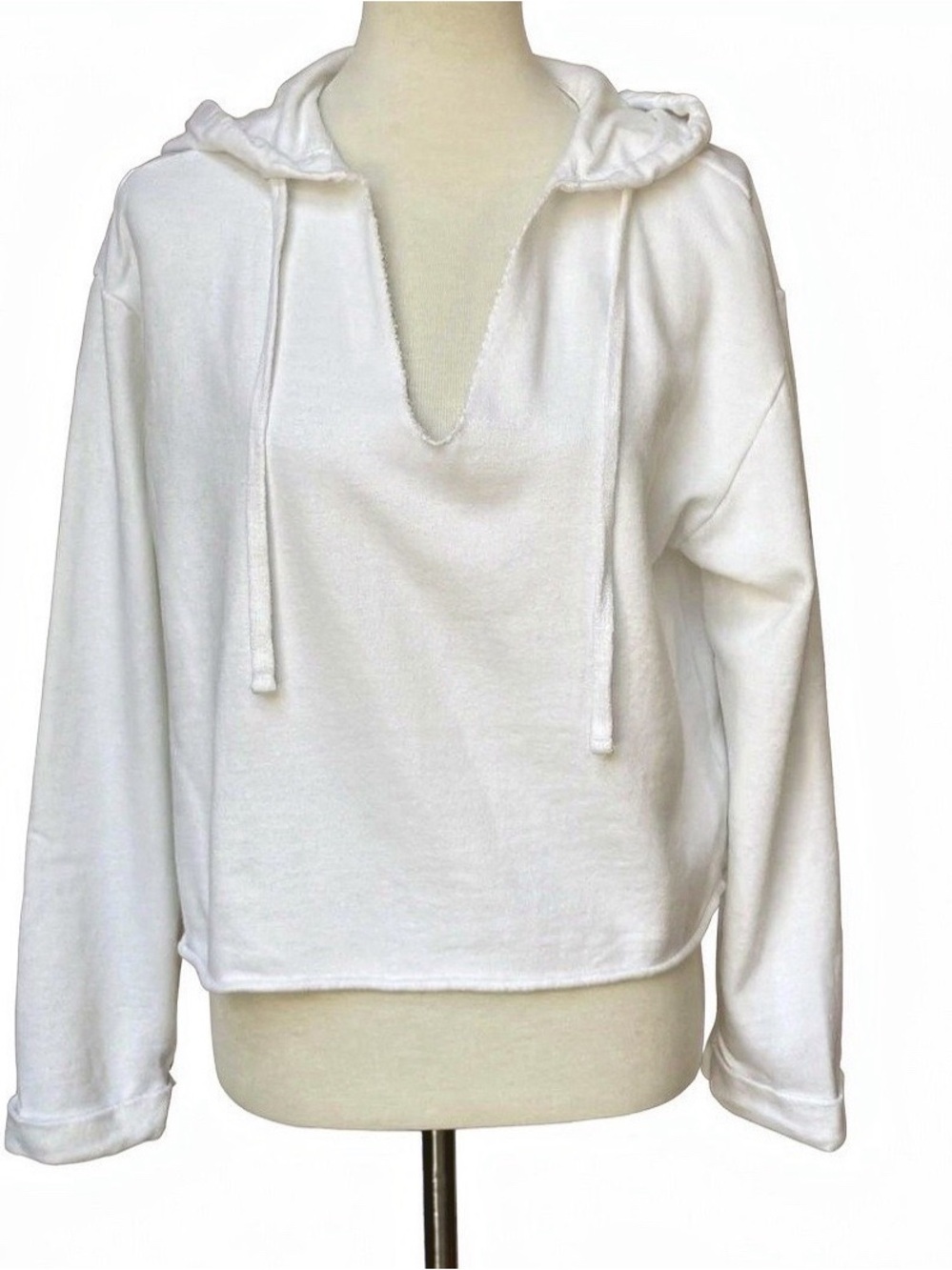 GAP Women’s White V-Neck Hooded Sweater